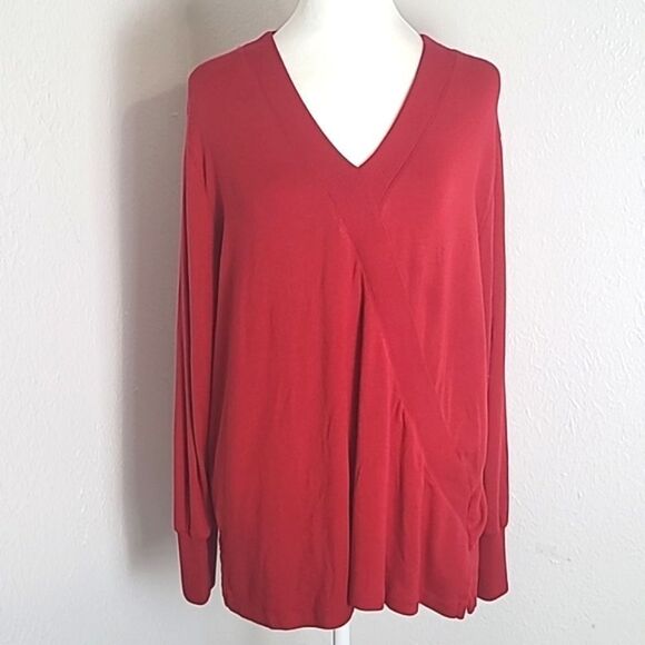 Land' End Red Longsleeve Sweater V-neckline Band Down the Side, Size 1X, 16W-18 - Picture 2 of 10